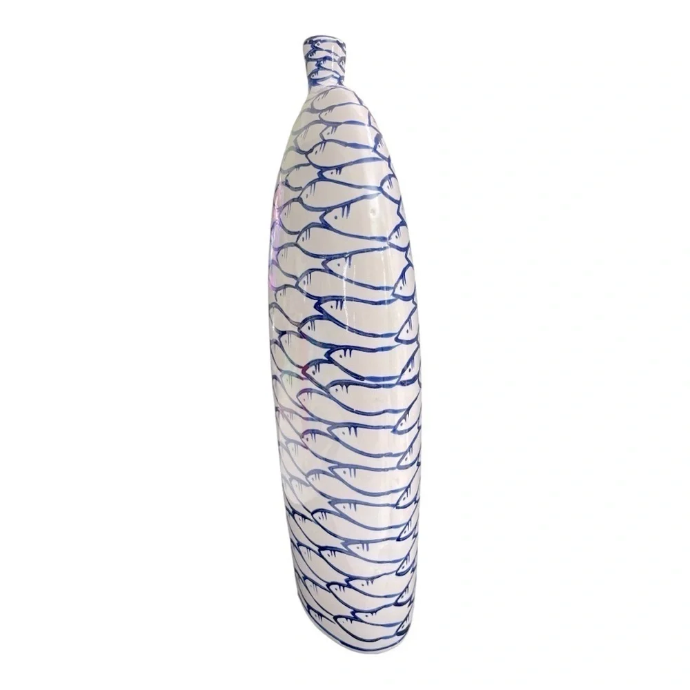 Barbara king Round Blue and White Hand Painted Accent Vase with Fish Pattern - Picture 4 of 8